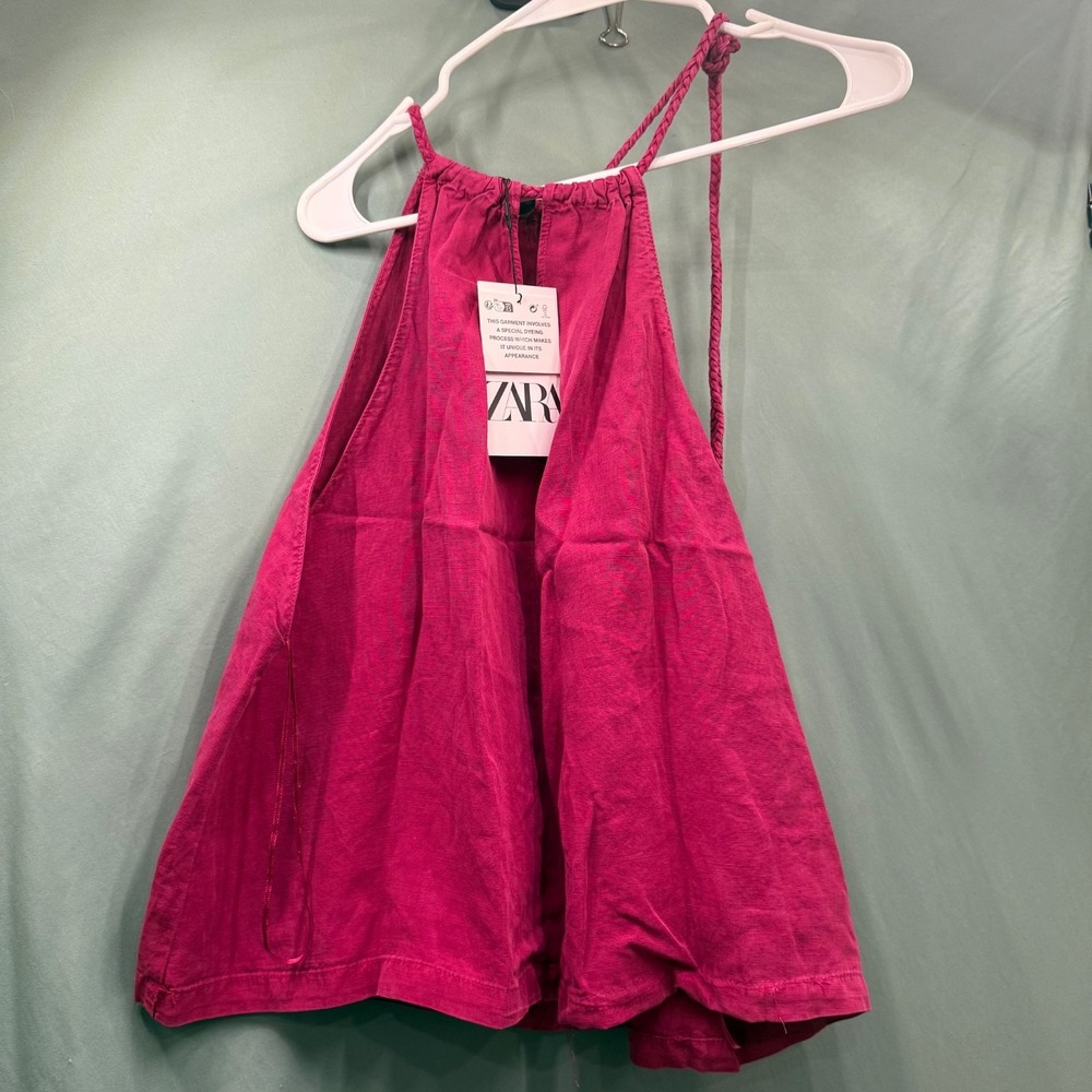 NWT Zara Fuchsia Pink Women's Braided Tank Halter Party Summer Top Size XL